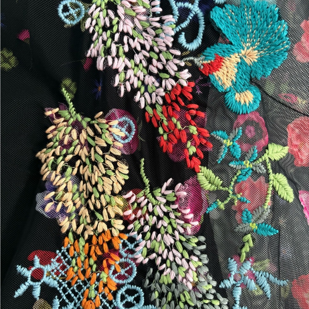 Johnny Was - Floral Embroidered Sheer Black Top - Picture 6 of 9